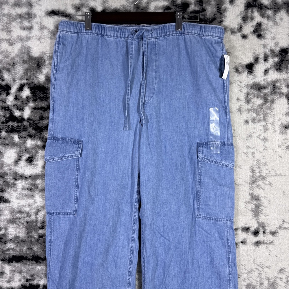 GAP Pants Womens Size Large Wide Leg Cargo Blue Drawstring Boho Hippie - Picture 3 of 15